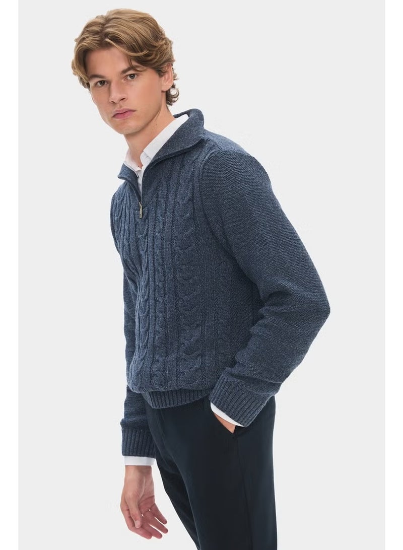 JUNE Men's Regular Fit Turtleneck Knit Detail Zippered Knitwear Sweater - Image 3